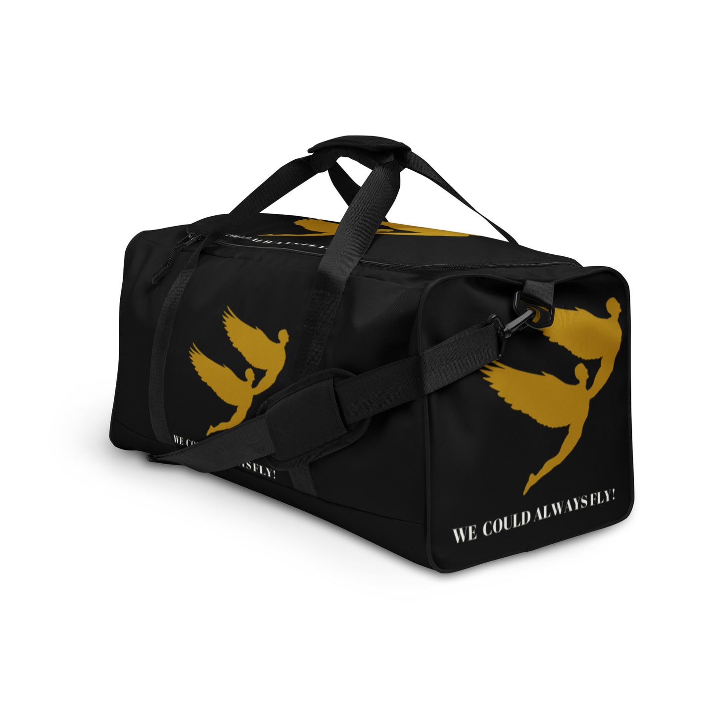 THE BLACK "WE COULD ALWAYS FLY!" DUFFLE BAG by SobG Designs
