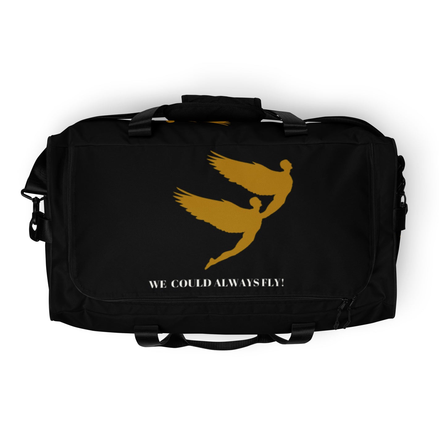 THE BLACK "WE COULD ALWAYS FLY!" DUFFLE BAG by SobG Designs