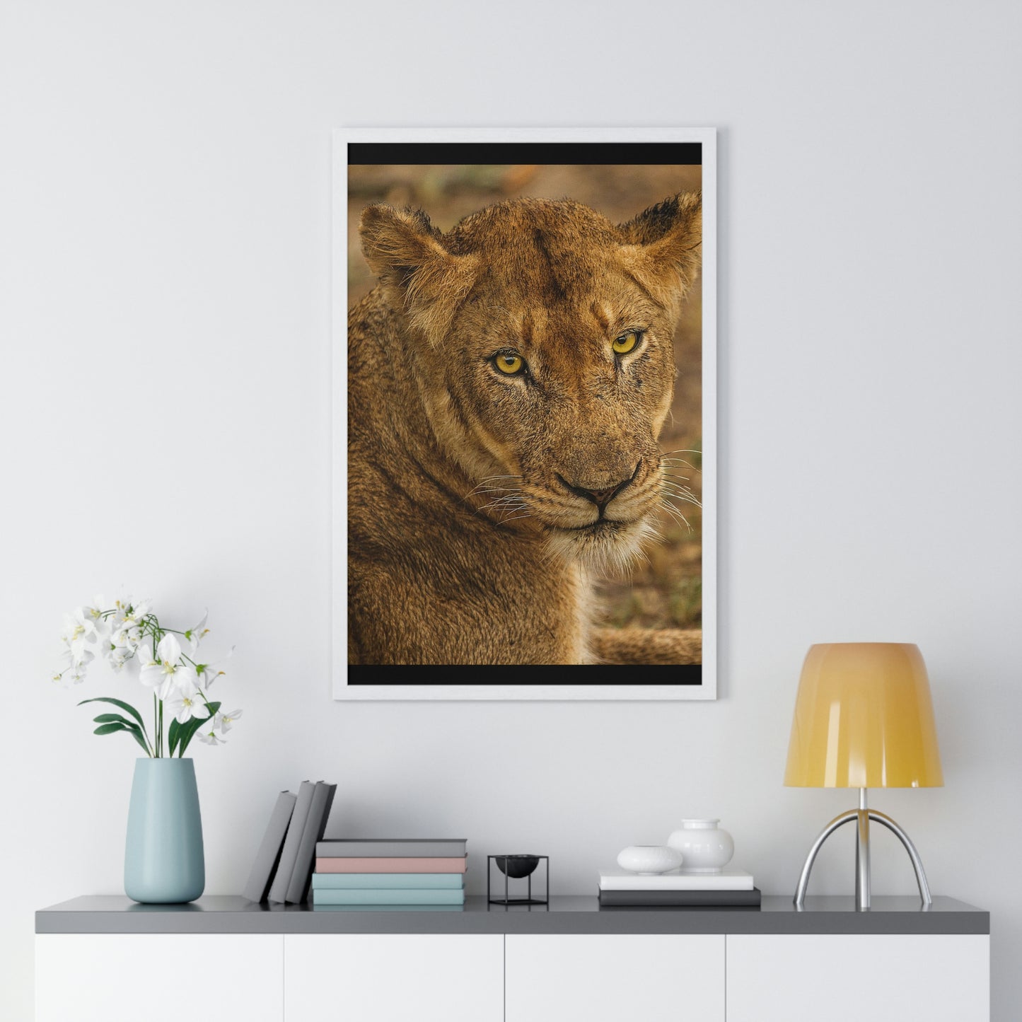 CLOSE TO AN AFRICAN LIONESS Premium Framed Vertical Poster by SobG Designs