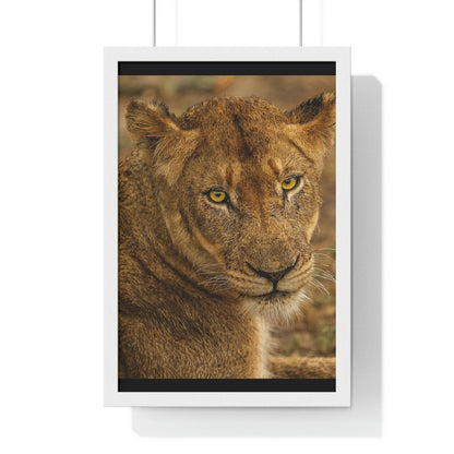 CLOSE TO AN AFRICAN LIONESS Premium Framed Vertical Poster by SobG Designs