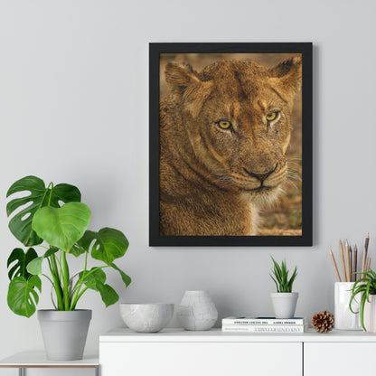 CLOSE TO AN AFRICAN LIONESS Premium Framed Vertical Poster by SobG Designs