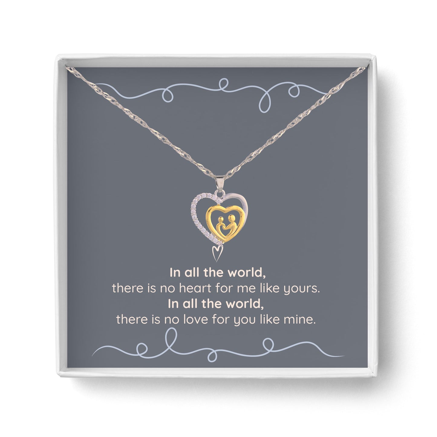 Mother and Child Pave Heart Pendant Necklace
