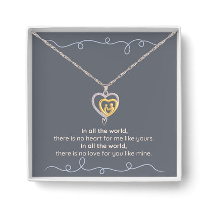 Mother and Child Pave Heart Pendant Necklace
