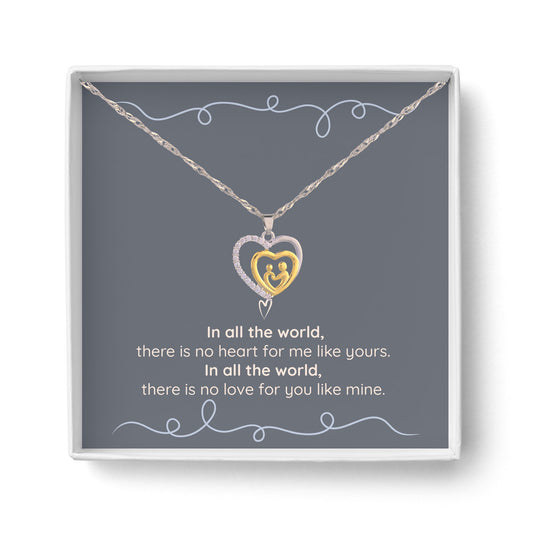 Mother and Child Pave Heart Pendant Necklace