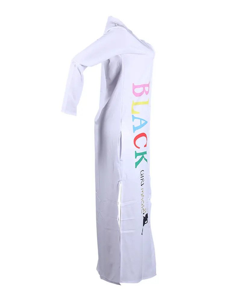 BLACK GIRL MAGIC!! Letter Print Split Hem Button Front Shirt Dress