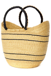 Natural Pinstripe Bolga Shopper with Leather Handles Set of (3)