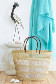 Veta Vera Lace Weave Shopper with Leather Handles Set of (3)