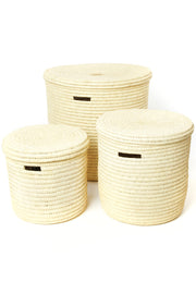 Set of Three All Natural Tree Doum Palm Hamper Baskets