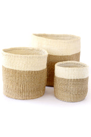 Set of Three Beige and Cream Sisal Nesting Baskets