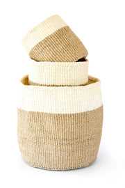 Set of Three Beige and Cream Sisal Nesting Baskets