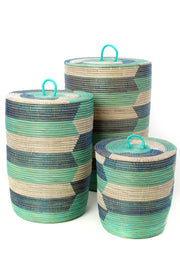 Set of Three (3) Blue Sahara Hamper Baskets