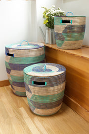 Set of Three (3) Blue Sahara Hamper Baskets