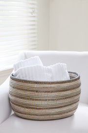 Black, Silver & White Striped Knitting Basket Set of (3)