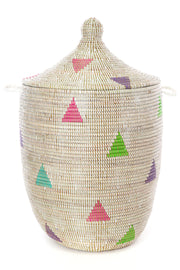 Large White Teranga Triangles Hamper Basket from Senegal Set of (2)