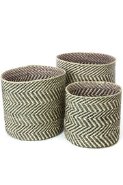 Black & Natural Maila Milulu Reed Baskets Set of (3)