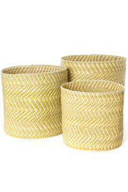 Yellow & Natural Maila Milulu Reed Baskets Set of (3)