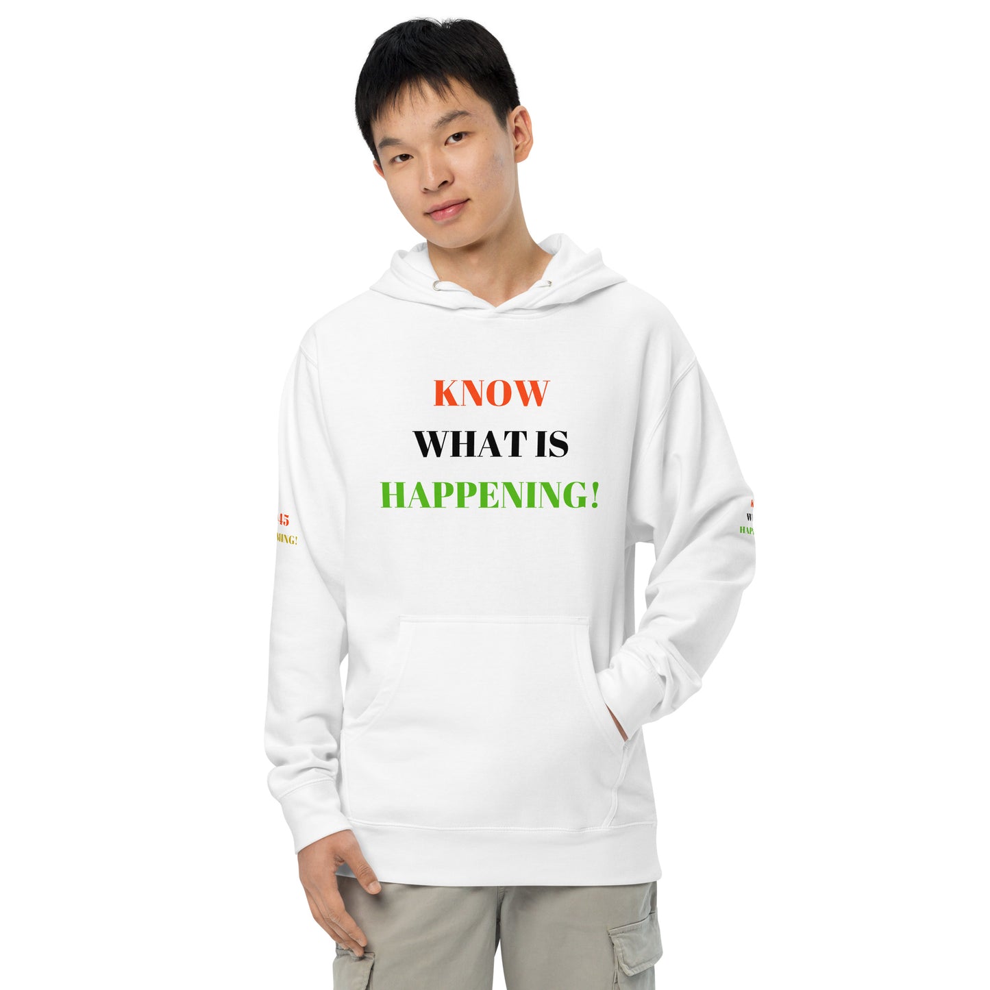 KNOW WHAT IS HAPPENING! Unisex Midweight Hoodie by SobG Designs