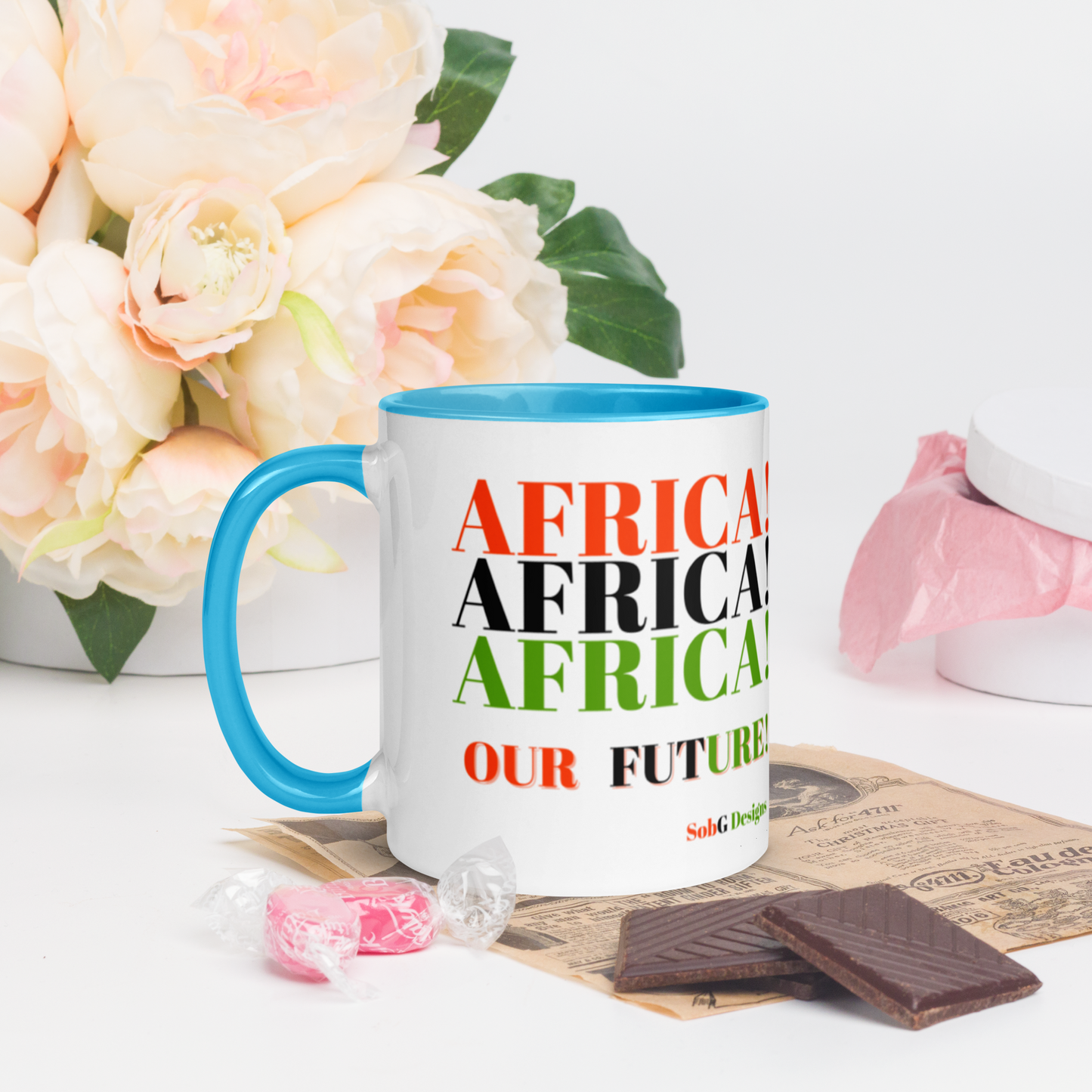 AFRICA! AFRICA! AFRICA! OUR FUTURE! Mug with Color Inside by SobG Designs