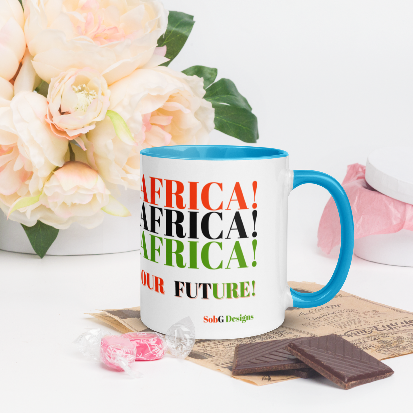 AFRICA! AFRICA! AFRICA! OUR FUTURE! Mug with Color Inside by SobG Designs