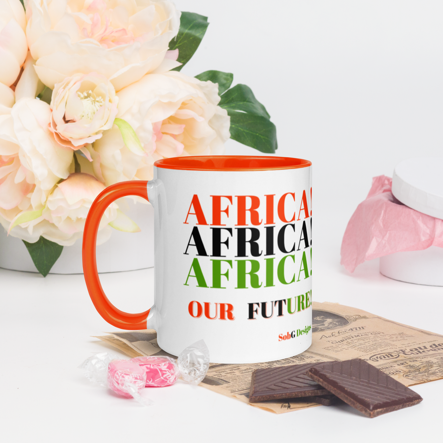 AFRICA! AFRICA! AFRICA! OUR FUTURE! Mug with Color Inside by SobG Designs
