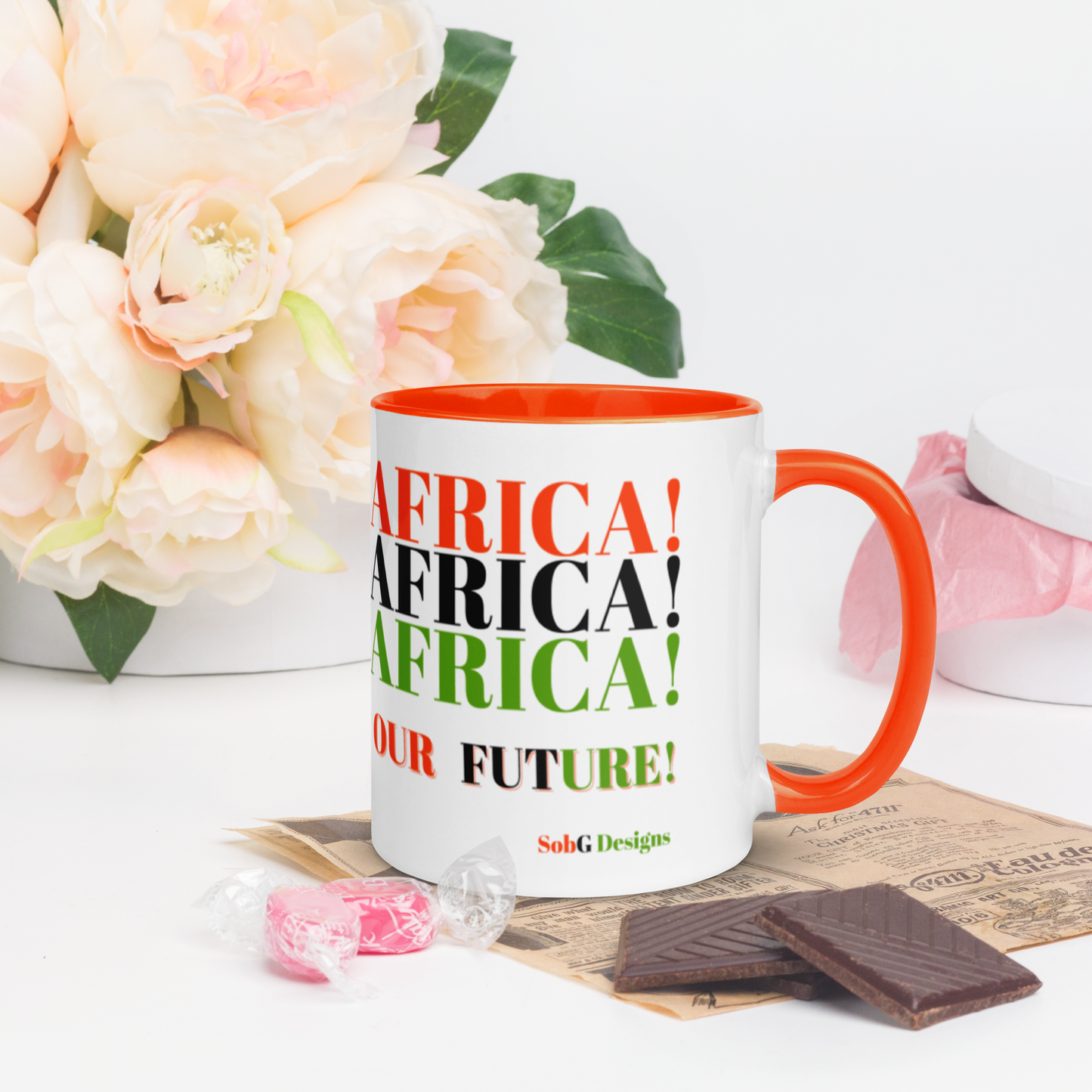 AFRICA! AFRICA! AFRICA! OUR FUTURE! Mug with Color Inside by SobG Designs