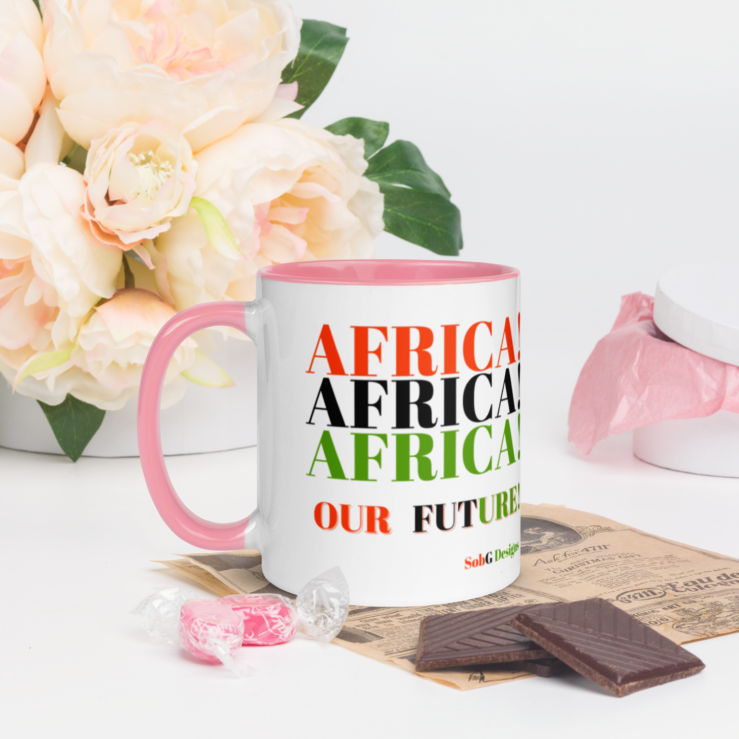 AFRICA! AFRICA! AFRICA! OUR FUTURE! Mug with Color Inside by SobG Designs