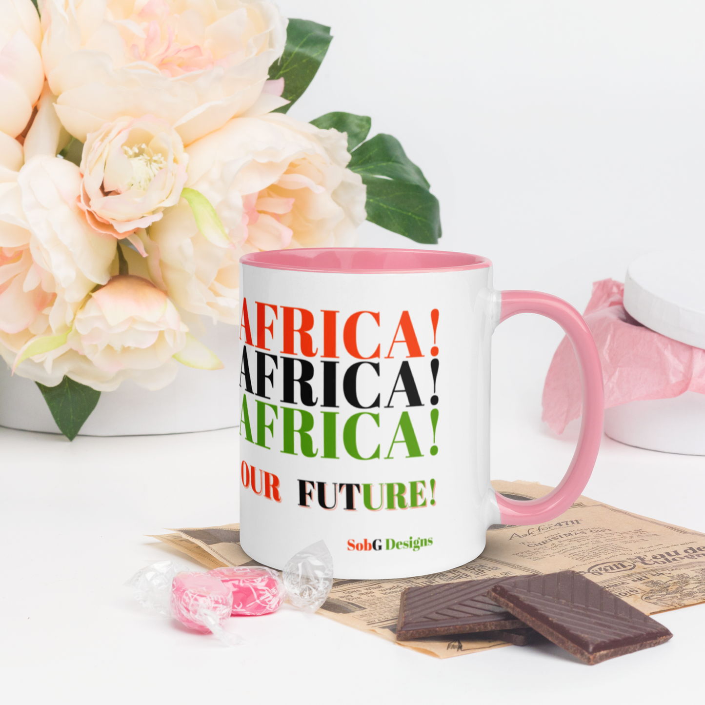 AFRICA! AFRICA! AFRICA! OUR FUTURE! Mug with Color Inside by SobG Designs